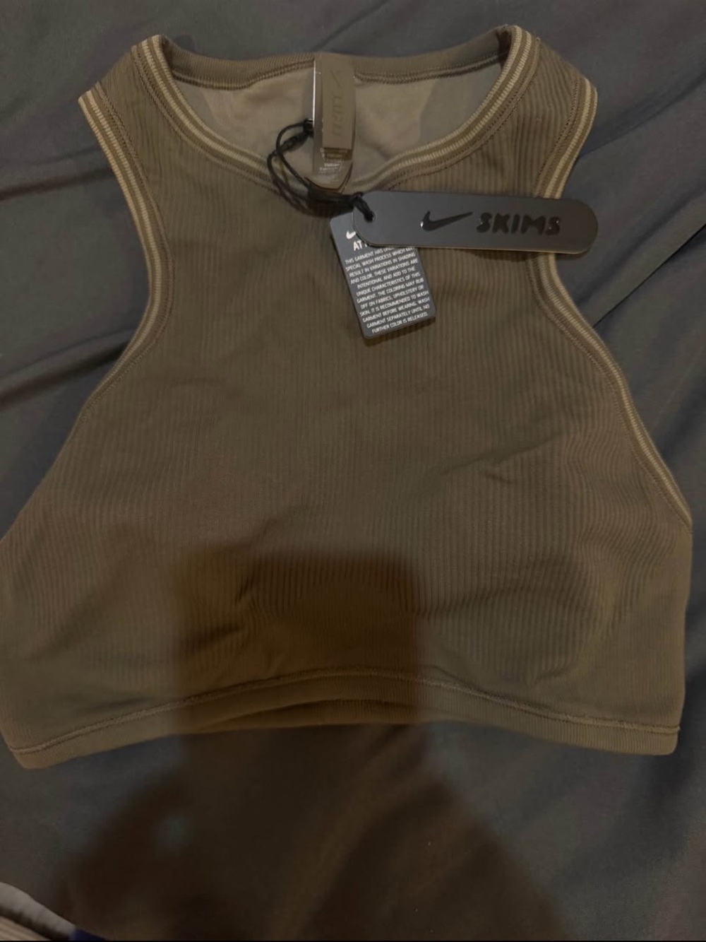 SKIMS Ribbed Racerback Crop Top — Olive